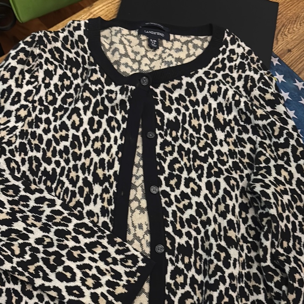 Lands' End Animal Print Cardigan with Black Accents. Size small but fit medium t